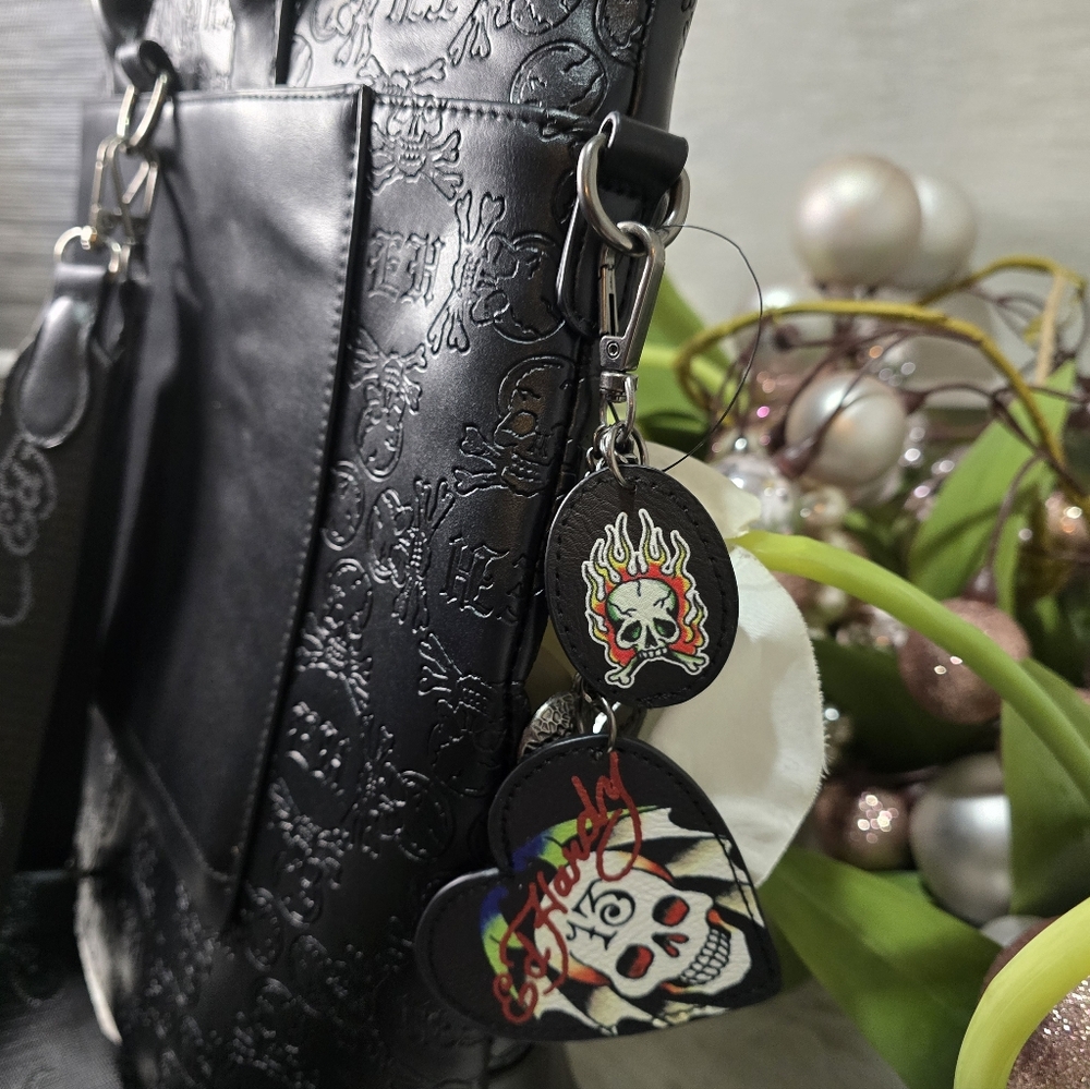 "Ed Hardy"" Black(skull and initial embossed) Faux Leather, Backpack, Tote.new - Picture 9 of 10